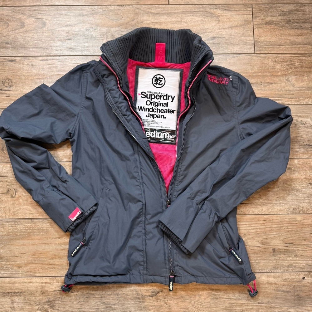 Superdry Women's Arctic Windcheater Jacket Size Medium Grey & Pink Triple Zip